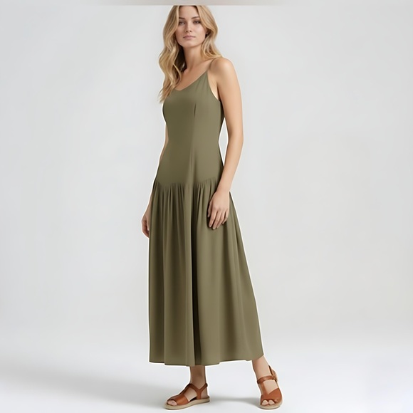 By Design Dresses & Skirts - Minimalist Urban Sleeveless V-Neck Long Dress Olive